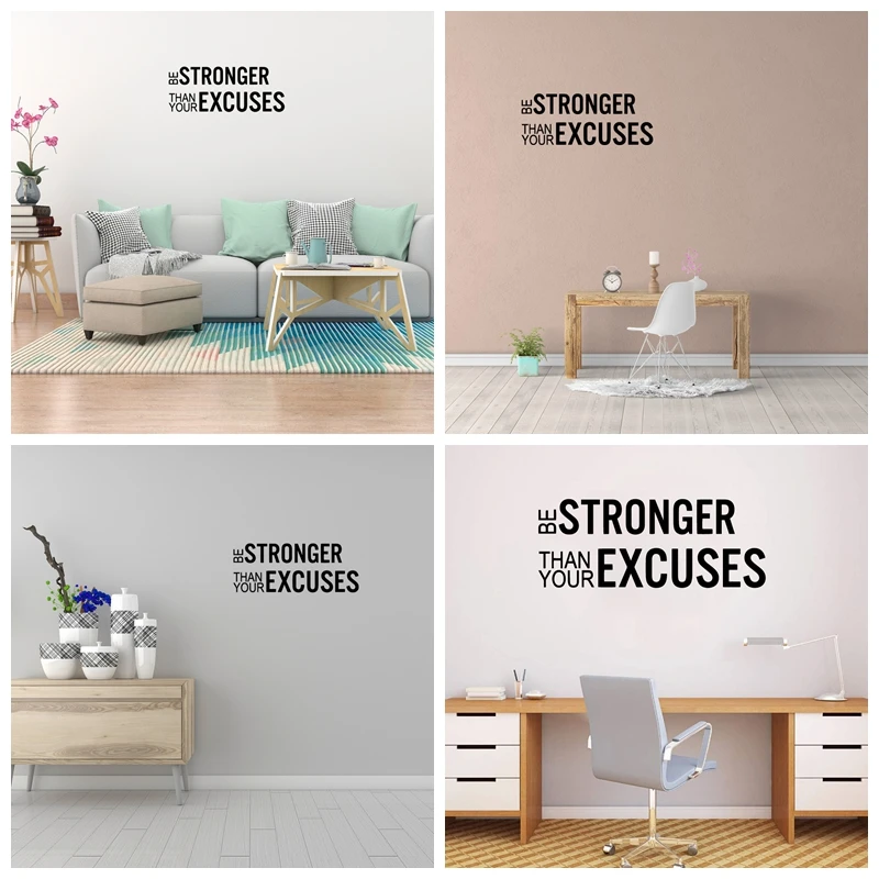 

1 pc bold be stronger than your excuses Wall Sticker Wall Decal Sticker Home Decor For Living Room Bedroom Wall Art Decal