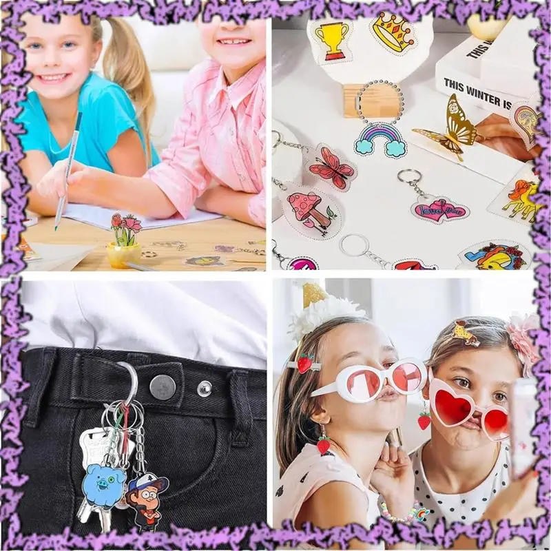 SCLL-160Pcs Shrink Plastic Sheets Kit,7.9 X 5.7 Inch Shrink Paper Sheets And Keychains Making Accessories For Kids DIY Craft