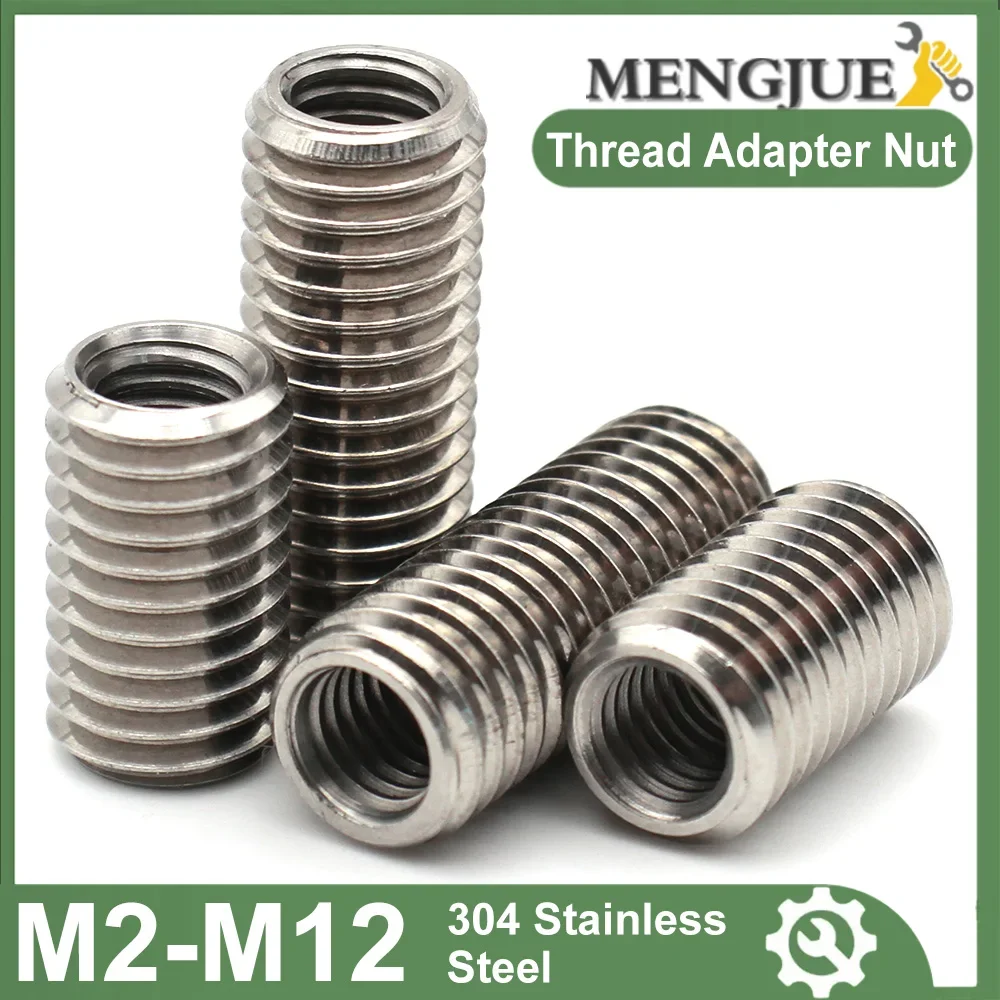 10/5/2PCS 304 Stainless Steel Internal and External Thread Nut M2 M3 M4 M5 M6 M8 M12 Thread Adapter Insert Screw Protector Nuts