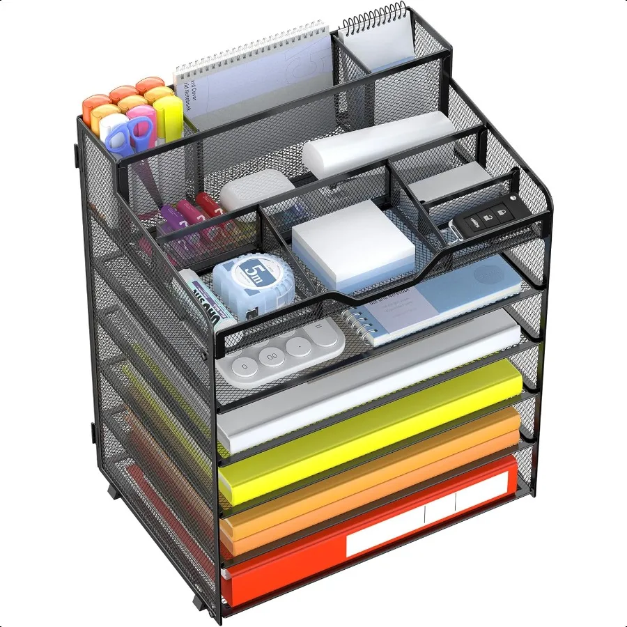 

MultiFunctional Desk Organizer Tray 6 Tier Paper Letter Tray Organizer with 3 Pen Holder Mesh Desktop Organizer and Storage wit