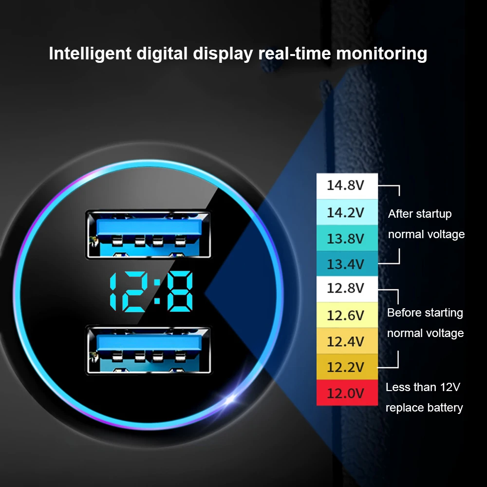 3.1A 5V Dual USB Car Charger LCD Display Voltage Meter Display Blue LED Socket Lighter Smart Fast Charging Power Adapter