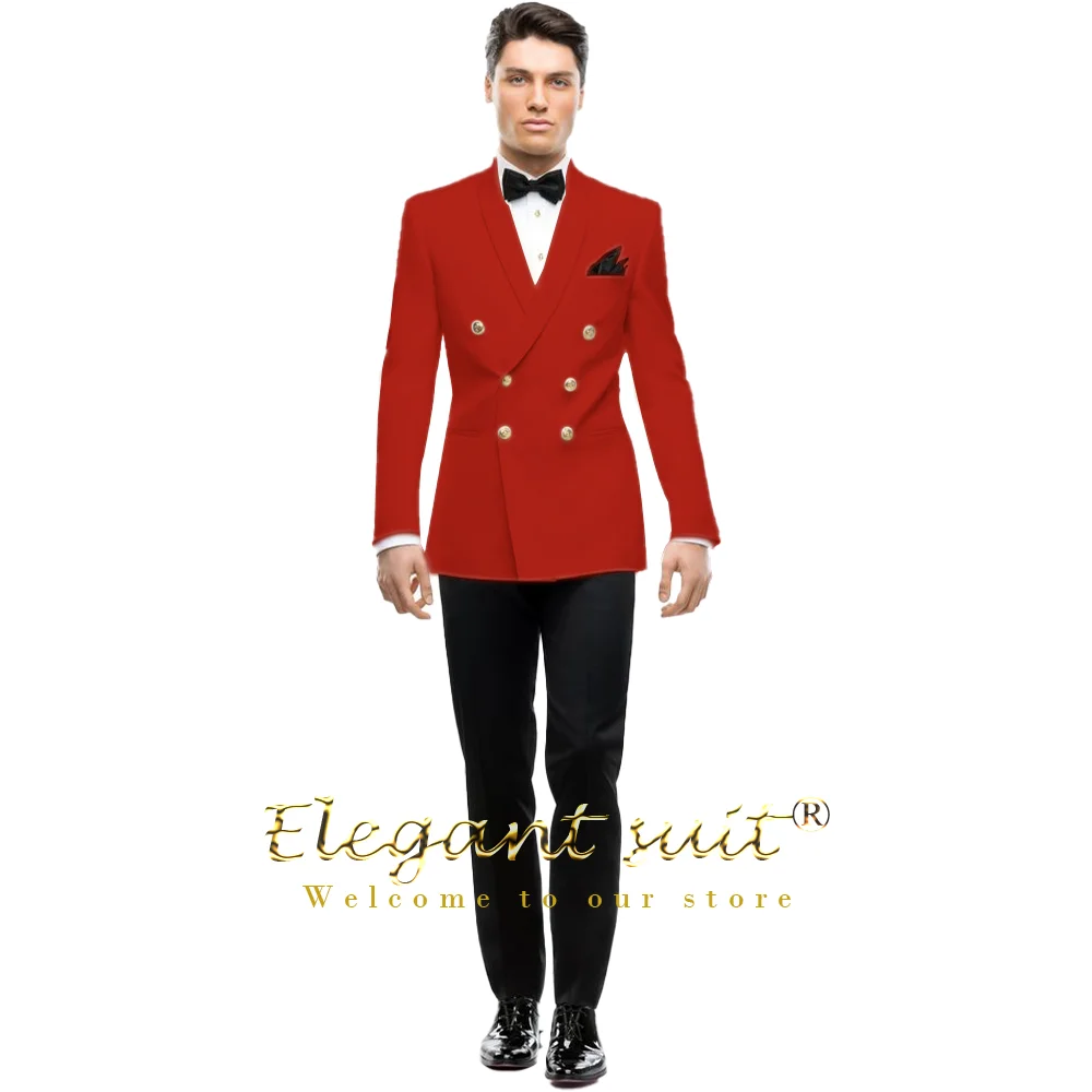 Men's double breasted gold button trousers suit, suitable for wedding formal events, customizable suit dress suit