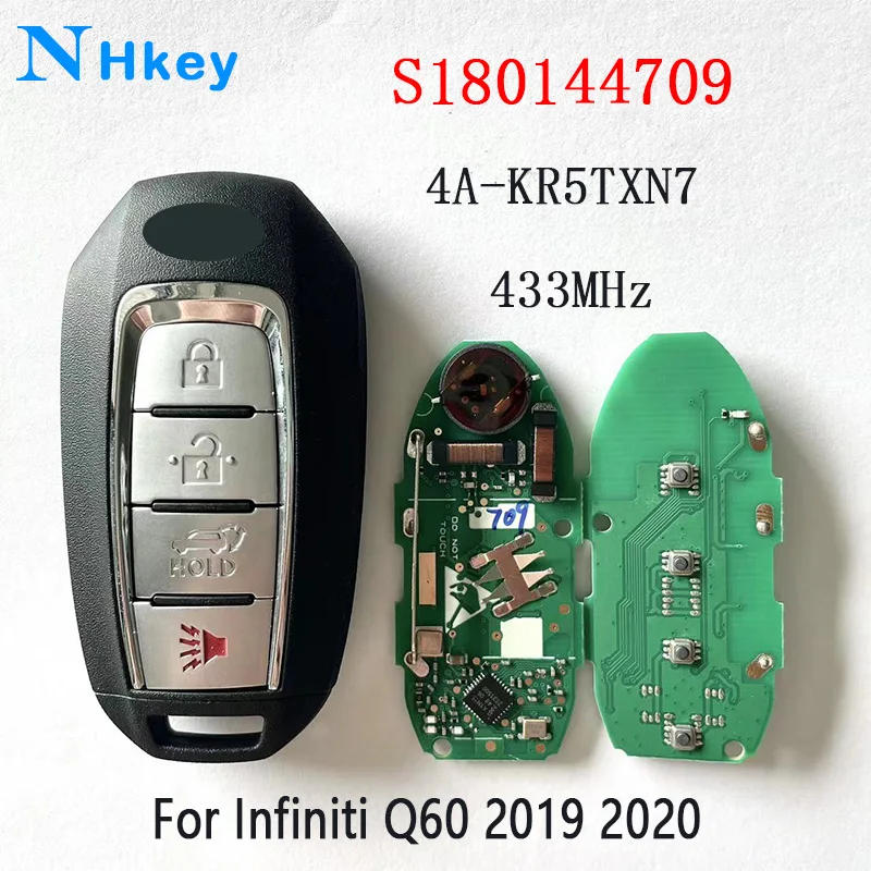 NHkey Original 4A Chip FCC ID: KR5TXN7 P/N: S180144709 4 Button Keykess Remote Key Fob 4 Button for Infiniti Q60 19 20 433MHz