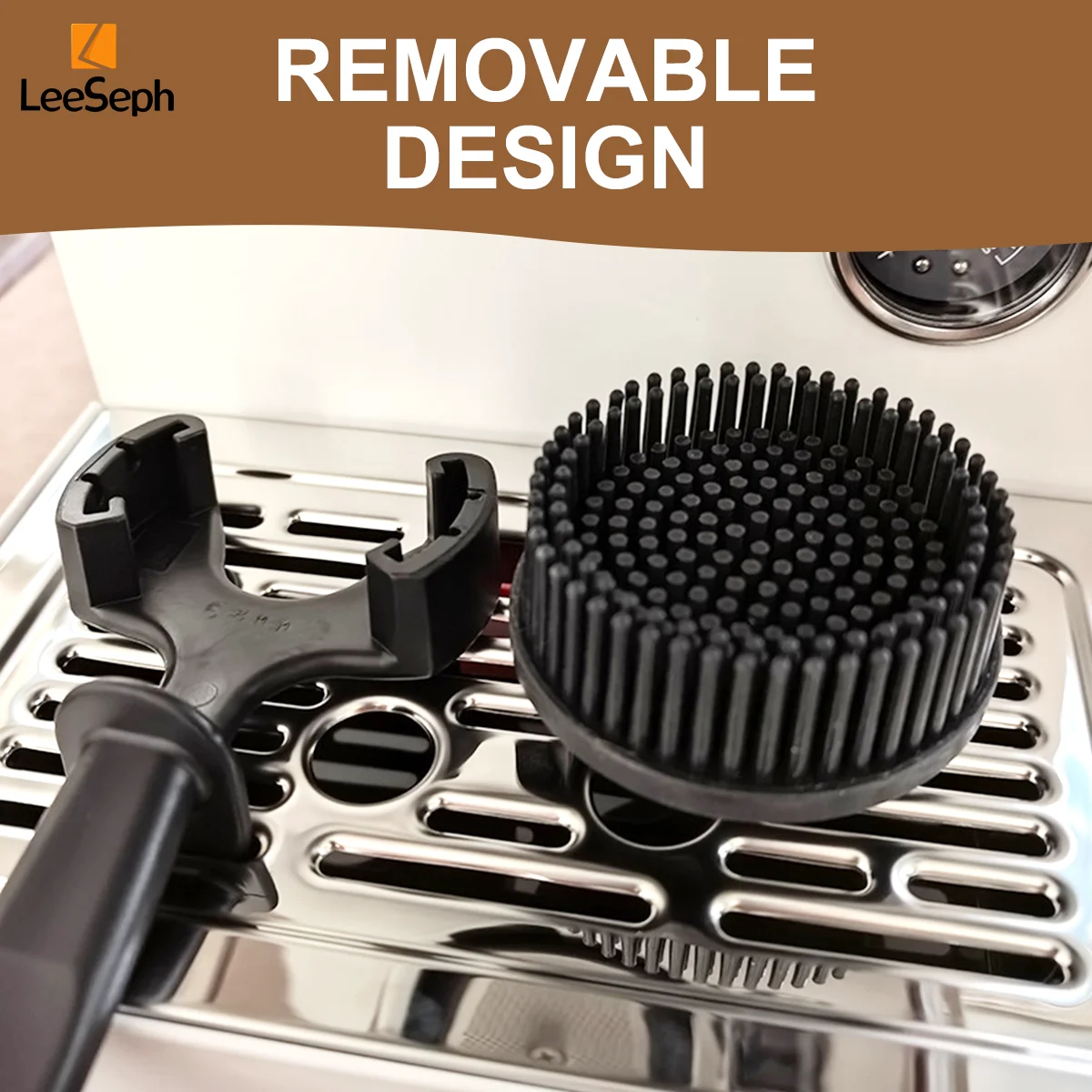 Leeseph Latest Coffee Machine Cleaning Brush, Espresso Group Head Cleaning Brush, Detachable Silicone Bristles, Cleaning Tool