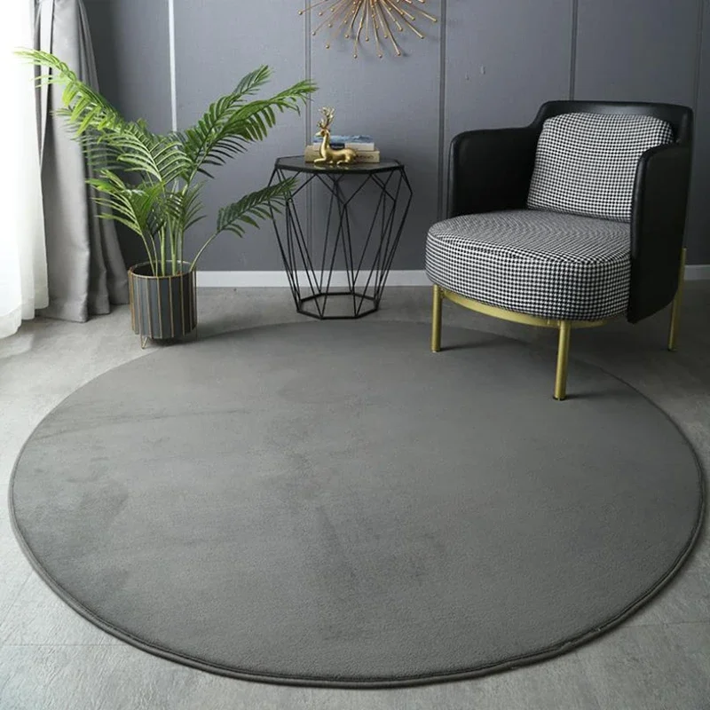 Nordic Style Round Carpet Living Room Coffee Table Children's Room Cute Solid Color Rug Computer Chair Hanging Basket Soft Mat