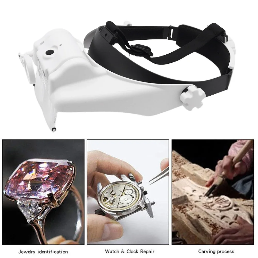 Headband Helmet Magnifying Glasses Rechargeable Lluminated Magnifier Loupe with 3 LED Light for Reading Jewelers Crafts Repair