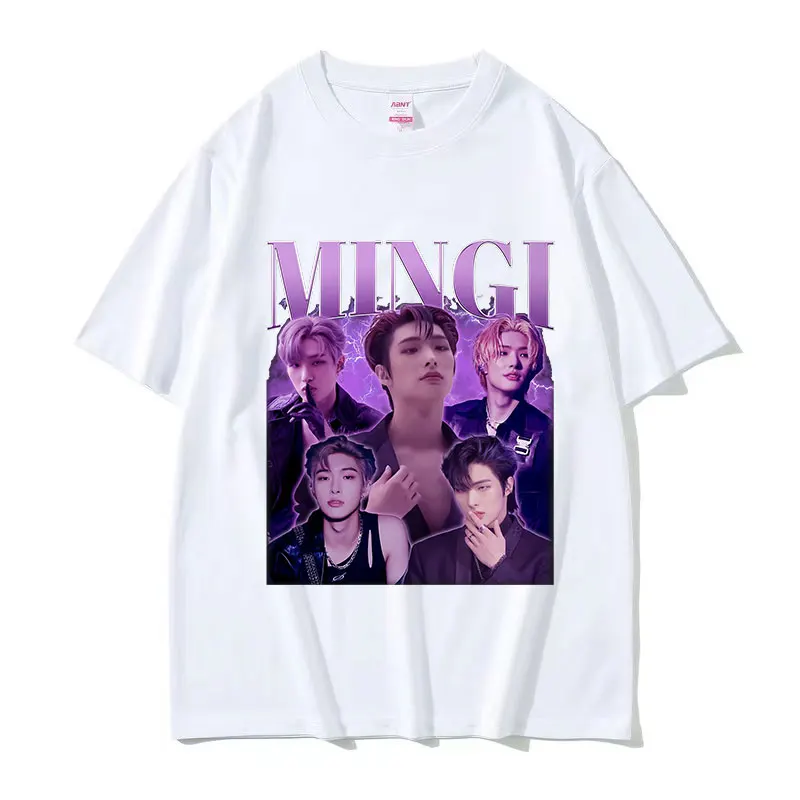 Korean Band Mingi Ateez Print Graphic Tee Shirt Men's Hip Hop Kpop O-Neck Clothing T-shirt Unisex 100% Cotton Oversized T Shirts