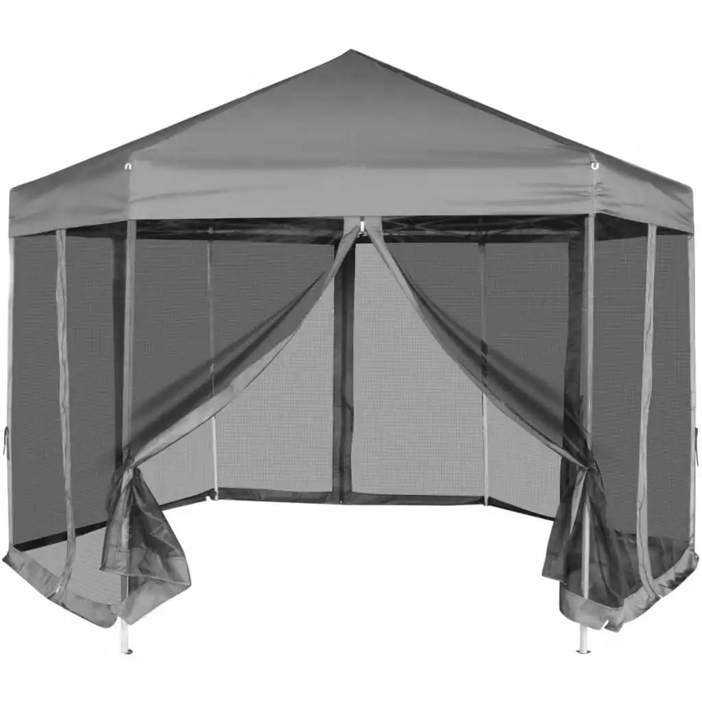 

Hexagonal Pop-Up Marquee with 6 Sidewalls Gray 11.8'x10.2' UV and Waterproof Canopy Tent