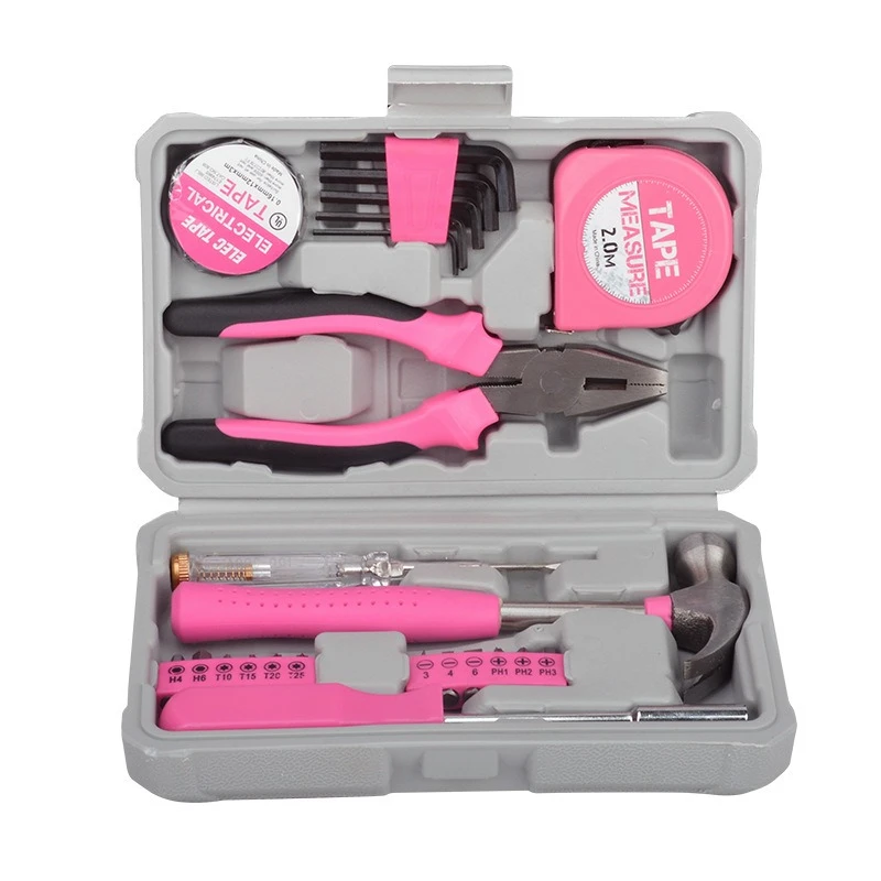 Pink Multifunctional Small Thick Hardware Toolbox Complete Set Household Repair Combination Tools