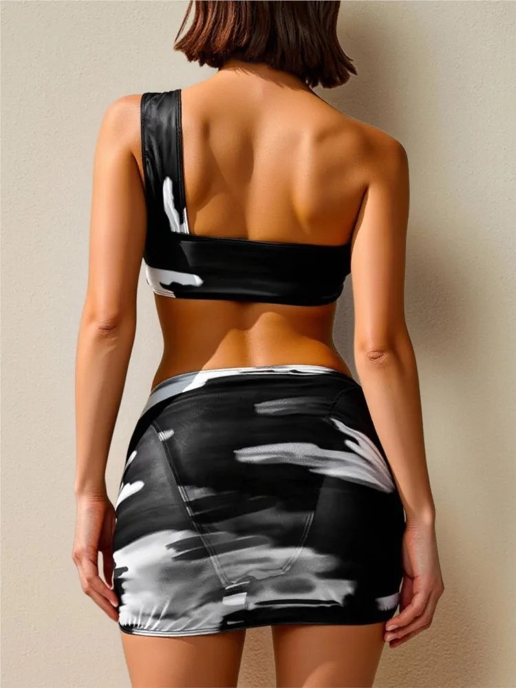 Bikini Bodysuit Swimwear Women With Skirt Bathing Suit Summer New Ruffle Splice Print Beachwear Holiday Bikini Cover Ups Outfits