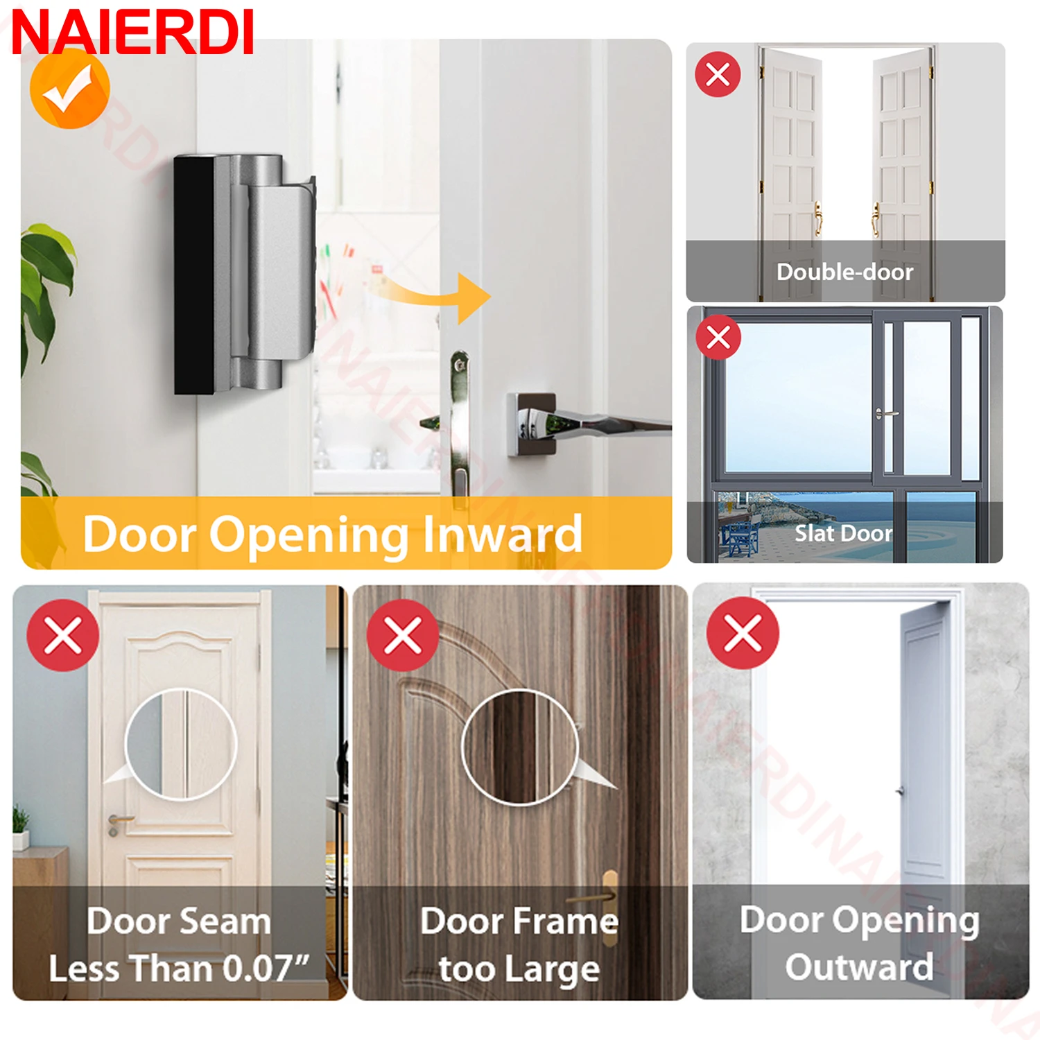 NAIERDI Home Security Door Reinforcement Lock Childproof Door Locks Withstand 800lbs Door Latch for Home Kid Safety