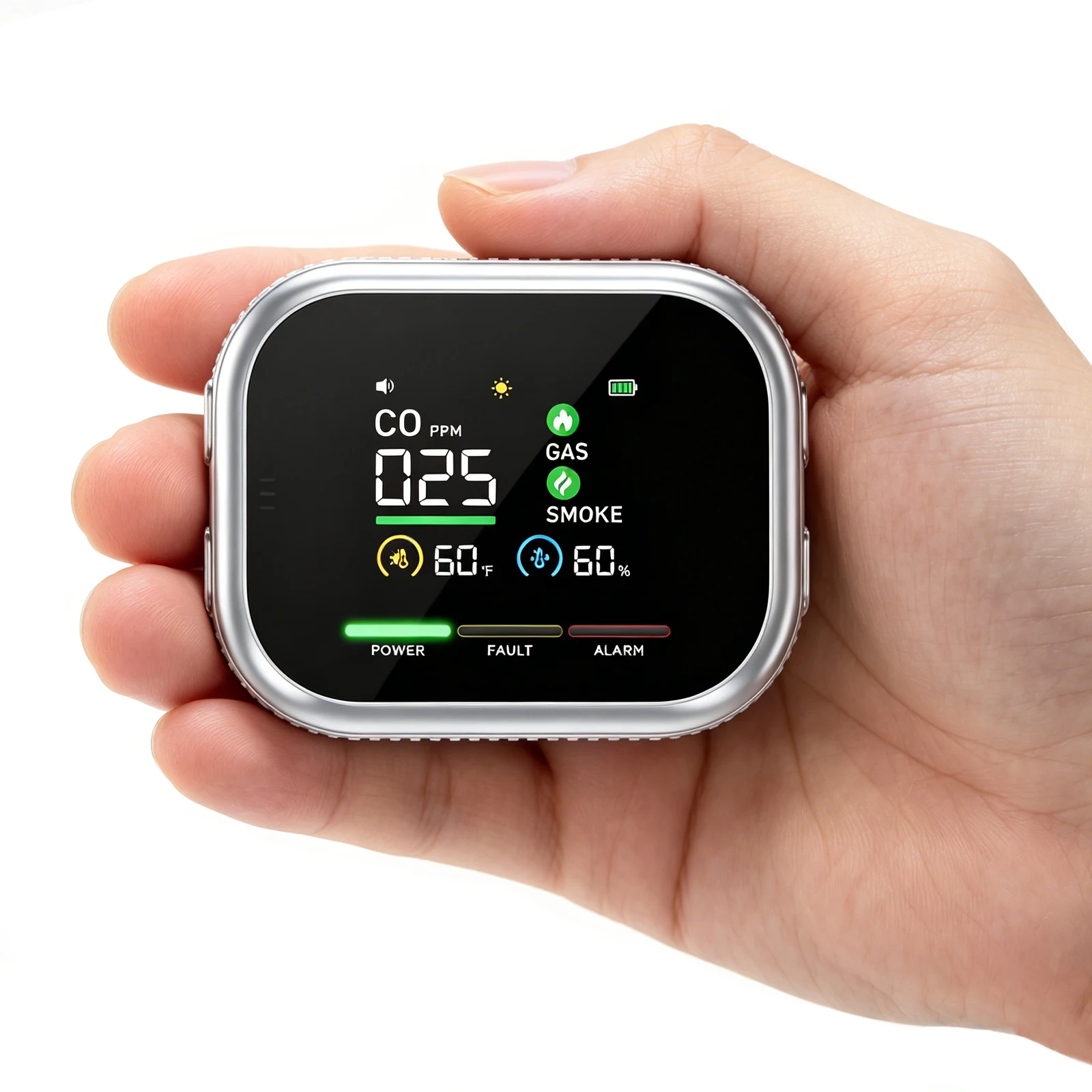 5 In 1 Carbon Monoxide Detector Rechargeable Household Small Gas Detectors Temperature and Humidity Monitor for Homes and RVs