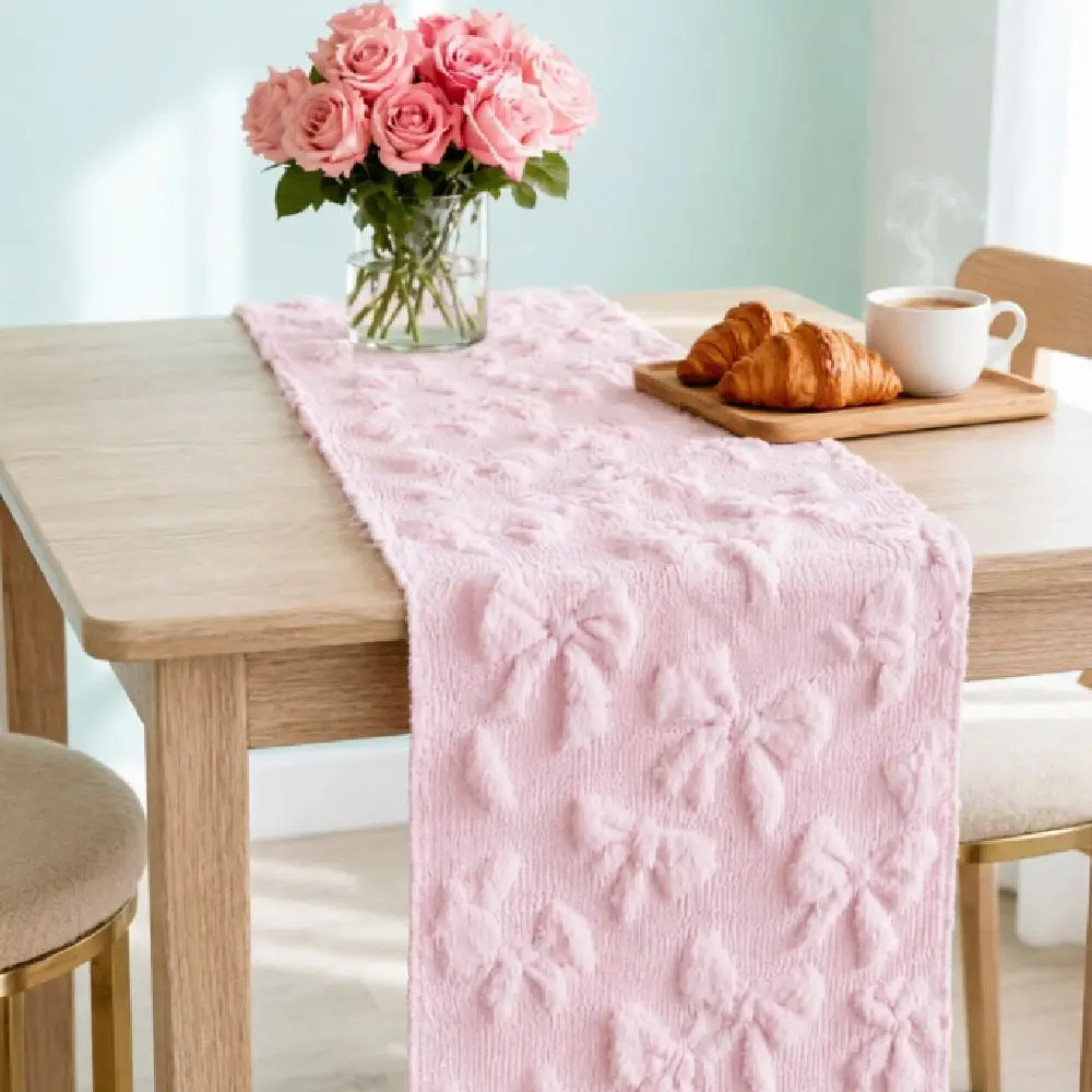 Comfortable Bow Table Runner Soft Texture 3d Tufting Dining Tablecloth Household Party Supplies Creative Restaurant Table Cover