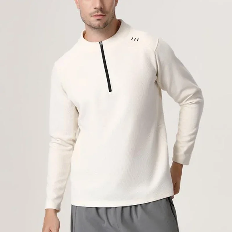 Économie de sport de course en plein air pour hommes, haut de sport de musculation, t-shirt demi-fermeture éclair, coupe musculaire, entraînement de golf et de tennis, PVD