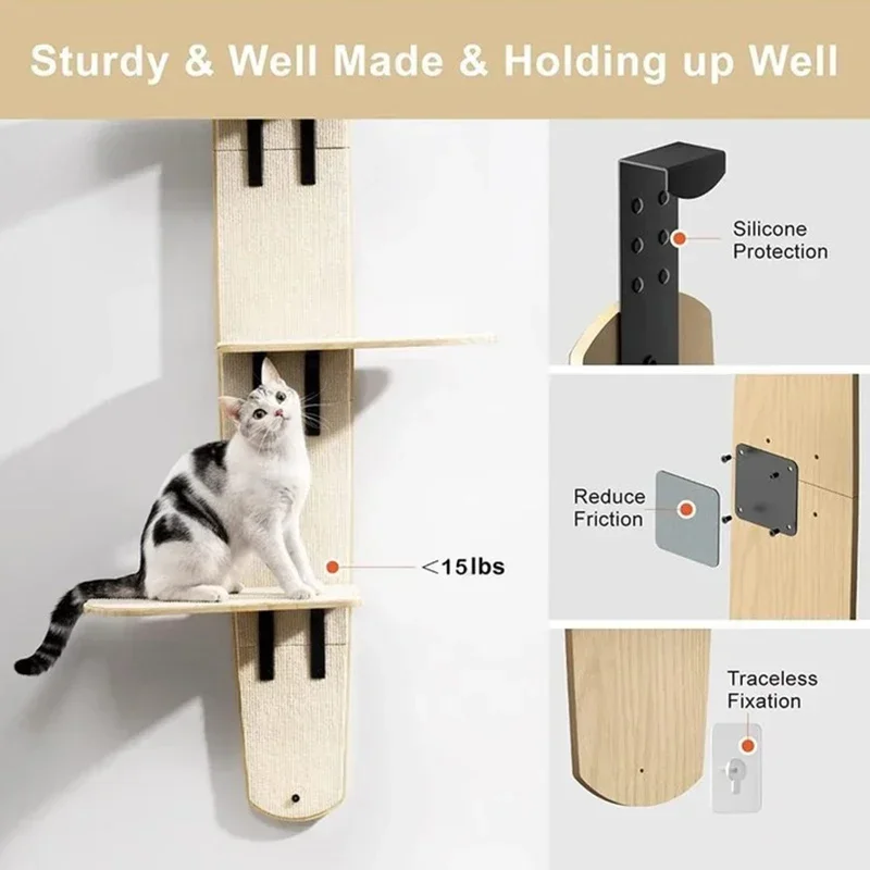 4-Levels Versatile Cat Climber Shelves Wooden Vertical Cats Board Shelf Hanging On Door Steady Cat Tree Tower cat Climbing Frame