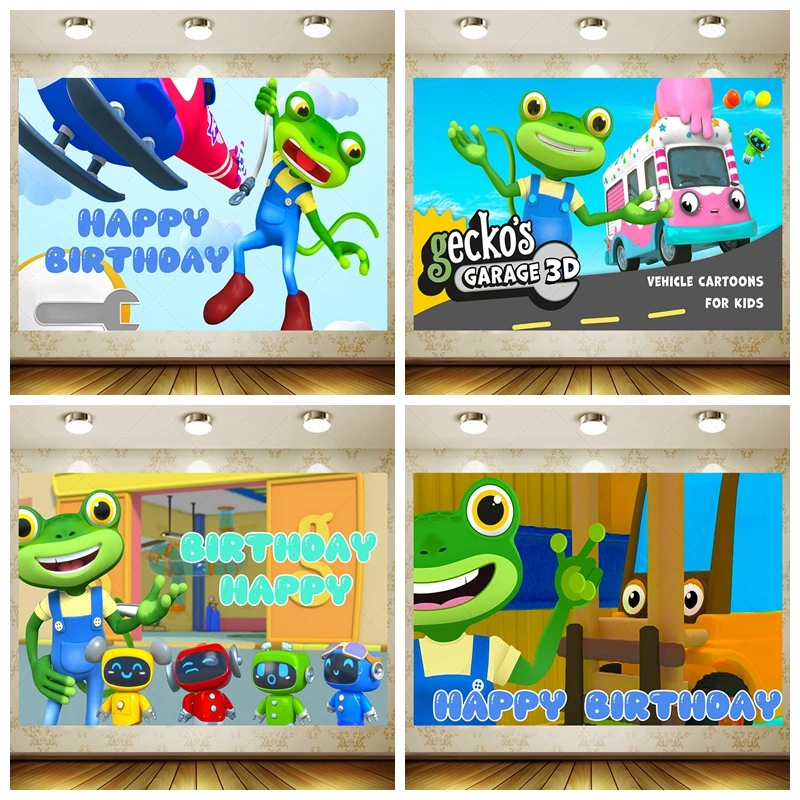 

Gecko-s Garage Birthday Party Backdrop Banner Children Photography Background Decorations Supplies Cartoon Photo Shoot Props