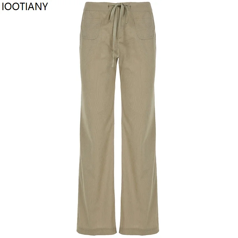 Y2k Vintage Low Rise Chic Pants Women's Streetwear Lace-up Loose Straight Trousers Casual Khaki Retro Korean Fashion Baggy Pants