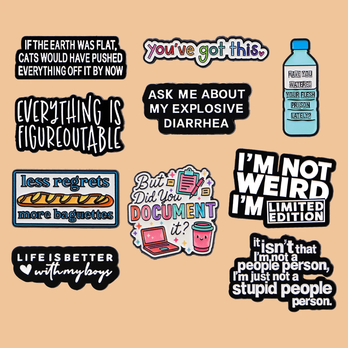 

You've Got This Quotes Enamel Pines Bottle Baguette Brooch Metal Pin Badge on Backpack Clothing Accessories Fashion Jewelry Gift