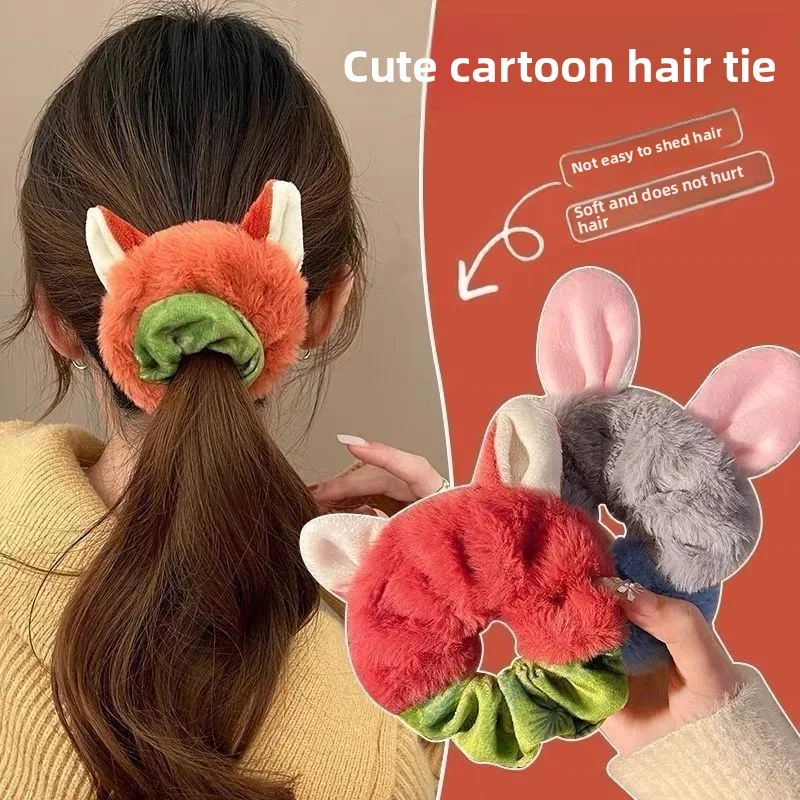 

Disney Zootopia Nick Judy Plush Ear Hair Scrunchies Hair Ties Cute Bag Charm Kawaii Gift for Girls Cartoon Hair Accessories
