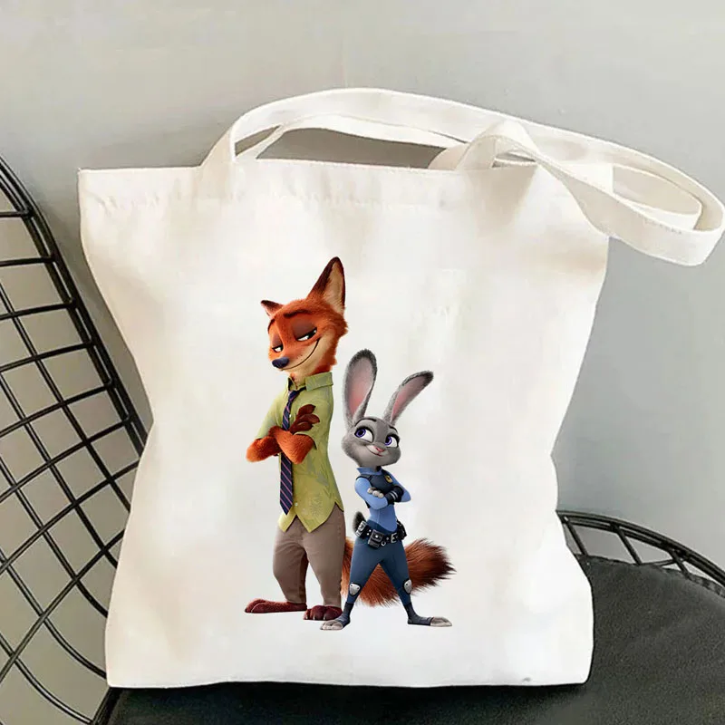 

Винтажная сумка унисекс Zootopia, милая повседневная сумка на плечо в стиле Харадзюку, уличная женская забавная холщовая сумка с героями мультфильмов