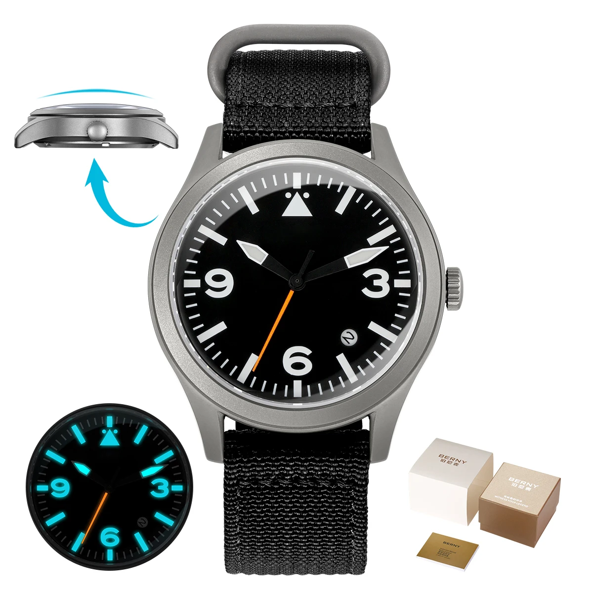 BERNY Volledig titanium automatisch horloge voor heren Saffier AR gecoat 10Bar Avondmaal Lichtgevend herenhorloge Sport Luchtvaart Herenhorloges