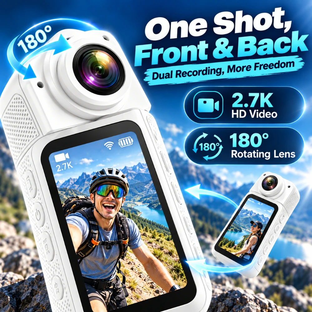 Thumb Action Camera 2.7K Wearable  Vlog Camera 180° Rotating Lens Magnetic Clip First Person View Cycling Outdoor Video Recorder