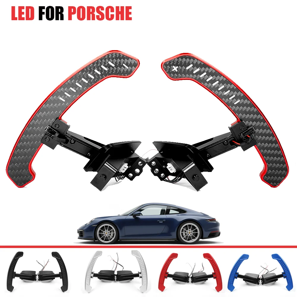

LED Magnetic Paddle Shifters Aluminum Alloy Carbon Fiber For Porsche 992 GT3 911 718 Macan Taycan