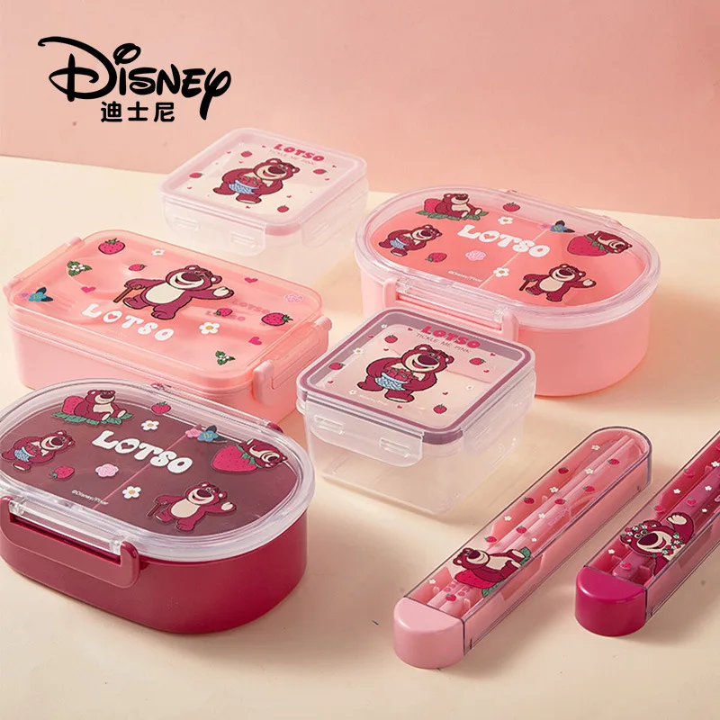 Disney Strawberry Bear Portable Tableware Set Cute Cartoon Student Worker Lunch Fresh Bento Box Lunch Box