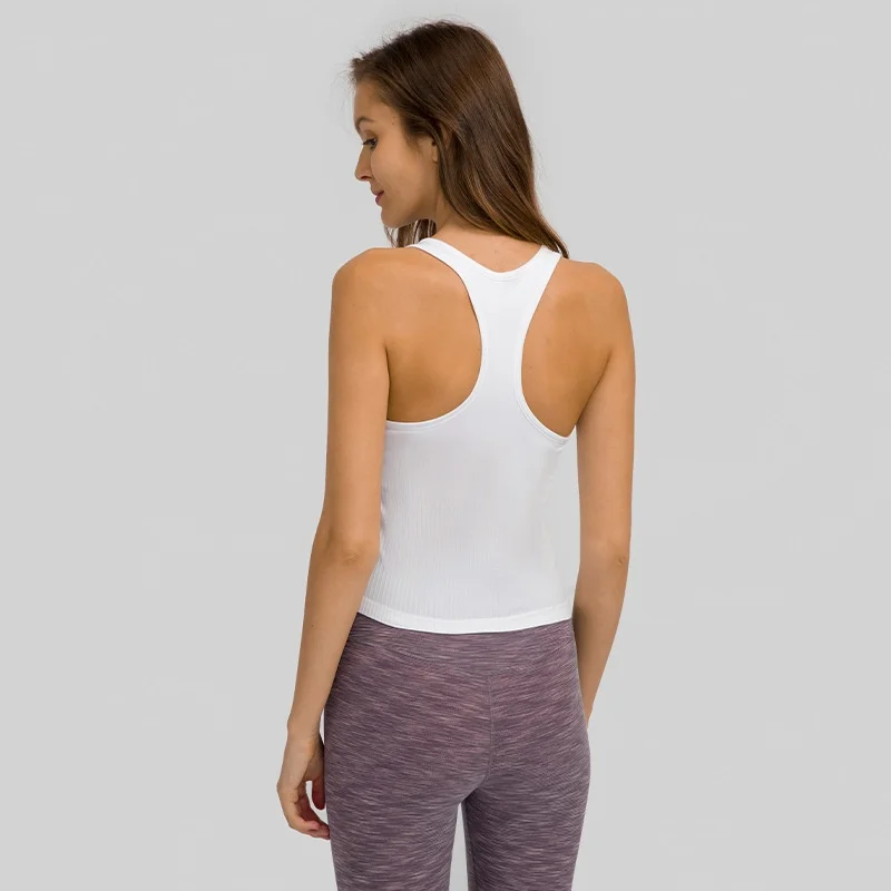 Almohadilla de pecho extraíble para hombros excavados con cuello en U para mujer, chaleco de fitness de yoga transpirable elástico sin espalda, sujetador sin mangas con logotipo