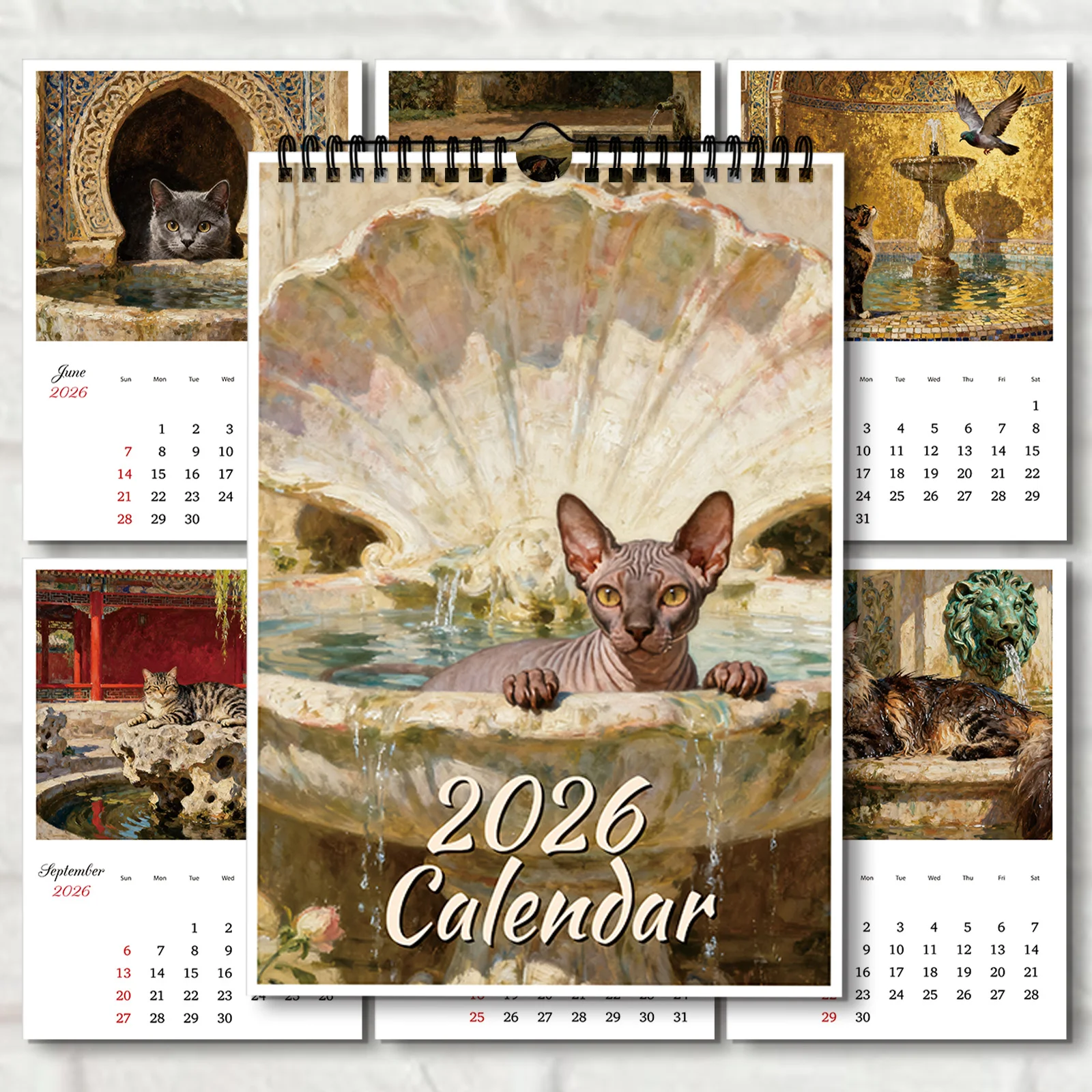 

1PC 2026 A4 Wall Calendar,Birthday Calendar,Cat Oil Painting Design With Playful Cat, Funny Calendar,Perfect Gift For Home Decor