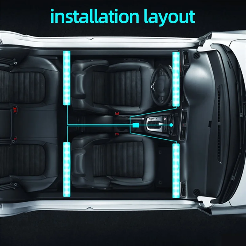 أضواء LED للسيارة داخلية ذكية مع التحكم في التطبيق، وأضواء سيارة RGB مع الموسيقى ووضع DIY، وتصميم خطين مع شاحن سيارة
