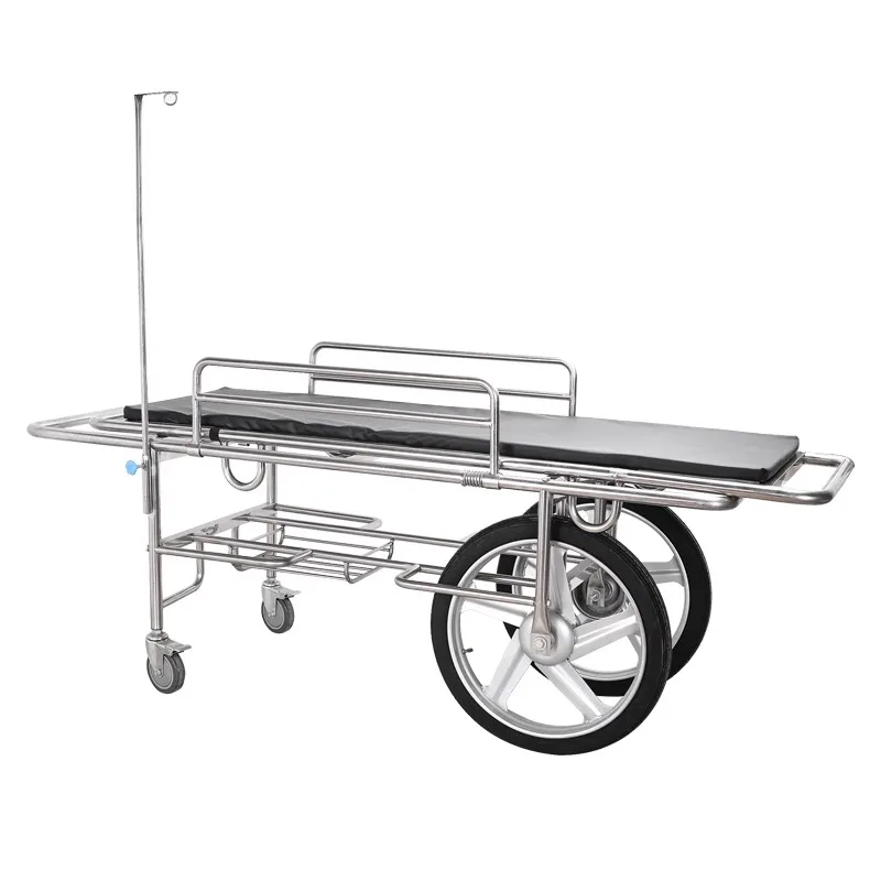 Stainless steel ambulance stretcher car patient first aid cart hospital flat car conveying rescue bed transfer car