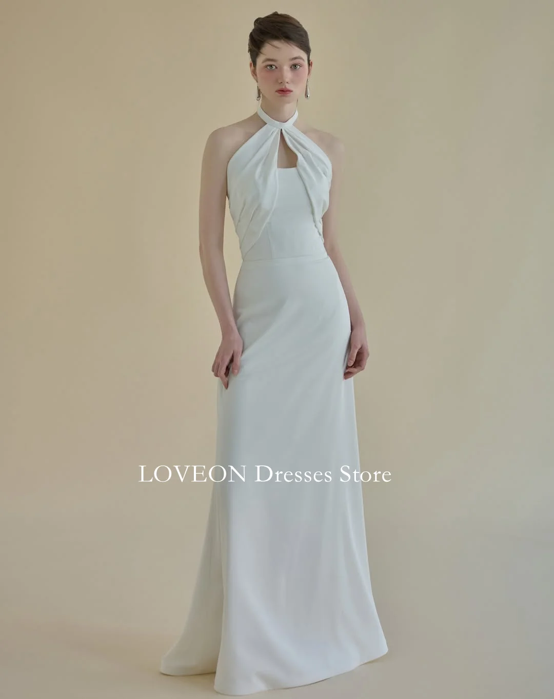 

Elegant Halter Neck Wedding Dresses Customized 프롬드레스 Satin Mermaid Simple Korea Pretty Ivory Bride Gowns Party Women Bride