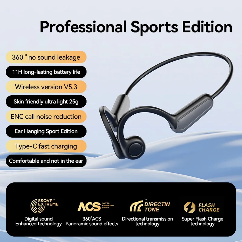 

Bluetooth5.3 Earphones B9 Sport Neckband TWS Earbuds Bone Conduction Wireless Headphones Noise Cancelling Waterproof Headest