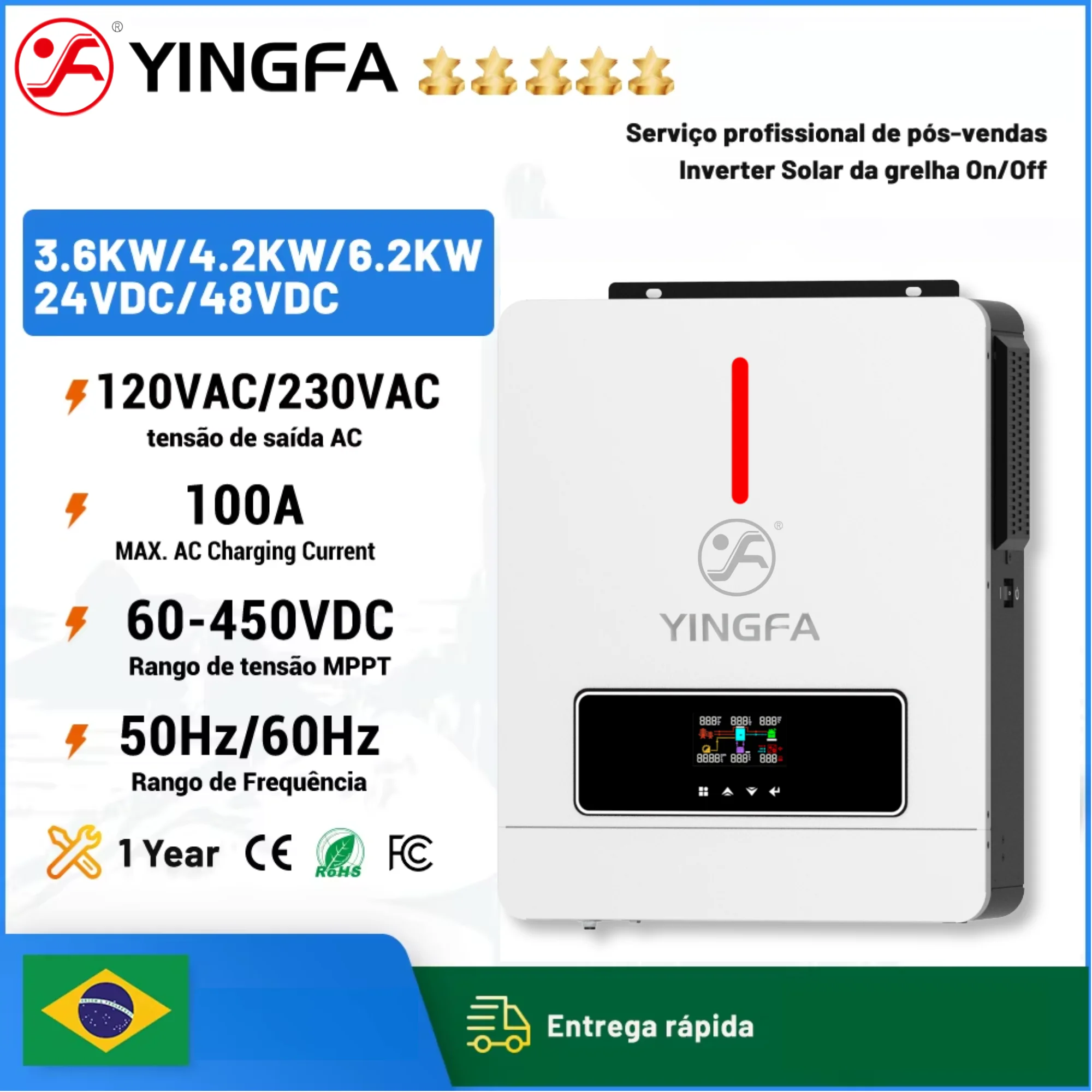 

YINGFA 6.2kW 4.2kW Hybrid Inverter 120A Mppt Charge Dual Output 48V 24V 220V 230V On Off Grid Pure Sine Wifi Solar PV Inverter