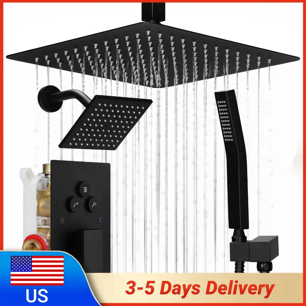 

Душевая система с потолочным и настенным креплением, 12-дюймовая потолочная и 6-дюймовая настенная душевые лейки, кнопочный переключатель, ручная лейка 2-в-1 для ванной комнаты