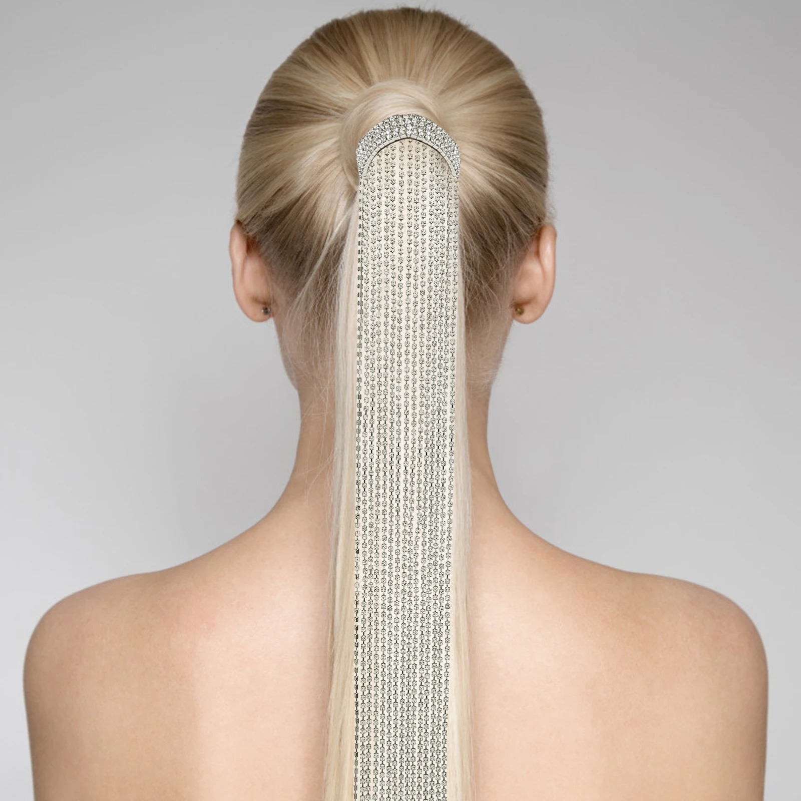 

Women Sparkly Spring Hair Clip Long Rhinestone Tassel Ponytail Holder All-Match Fashionable Retor Bobby Pin Styling Accessory