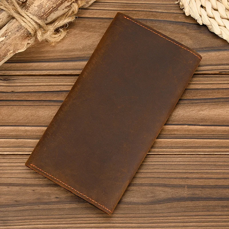Men's Crazy Horse Leather Long Wallet Multi Card Holder Coin Purse Head Layer Cowhide Clutch Bag Mobile Phone Wallet