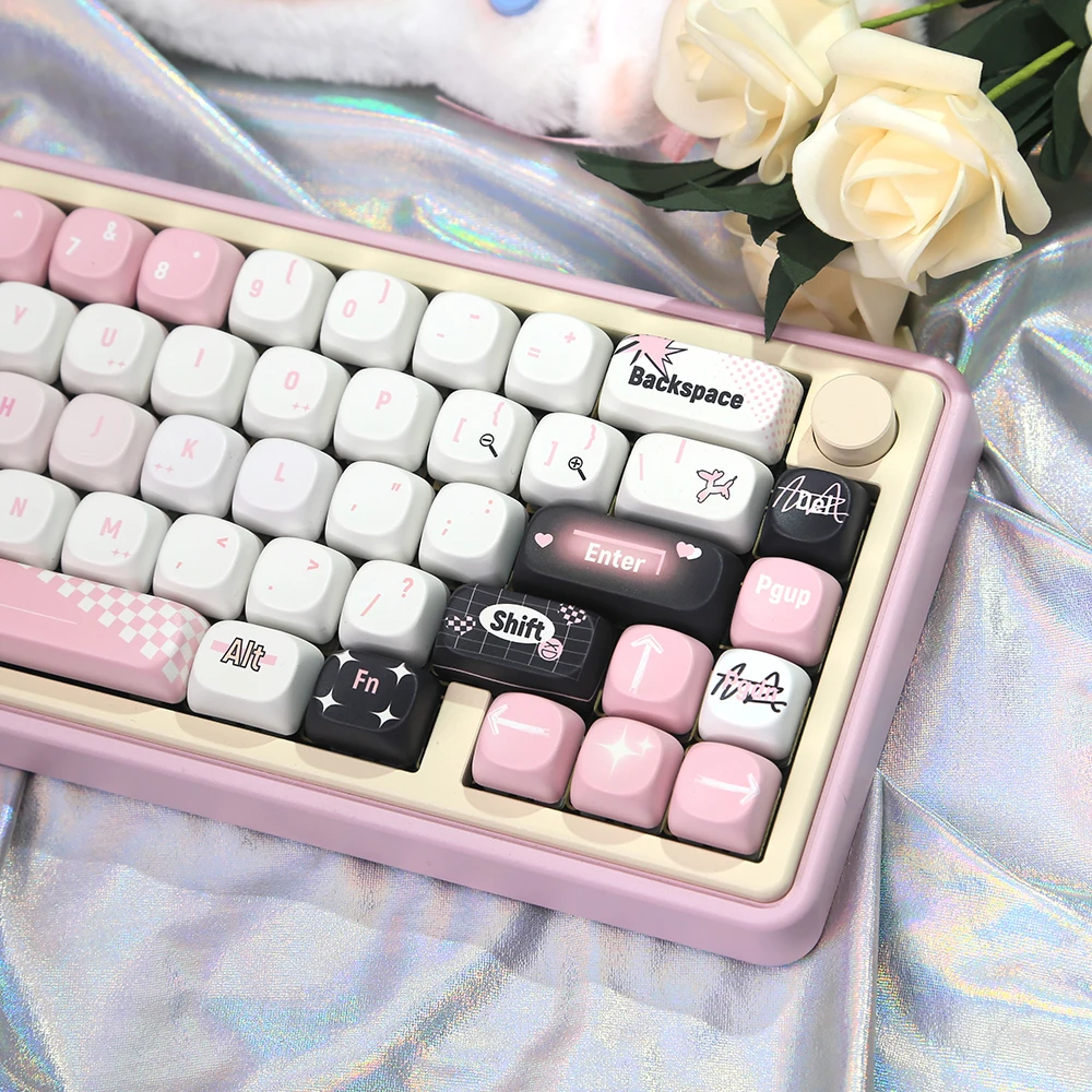 131 teclas MOA perfil lindo rosa negro tema Keycaps PBT personalizado DIY Key Caps Kit para teclado mecánico