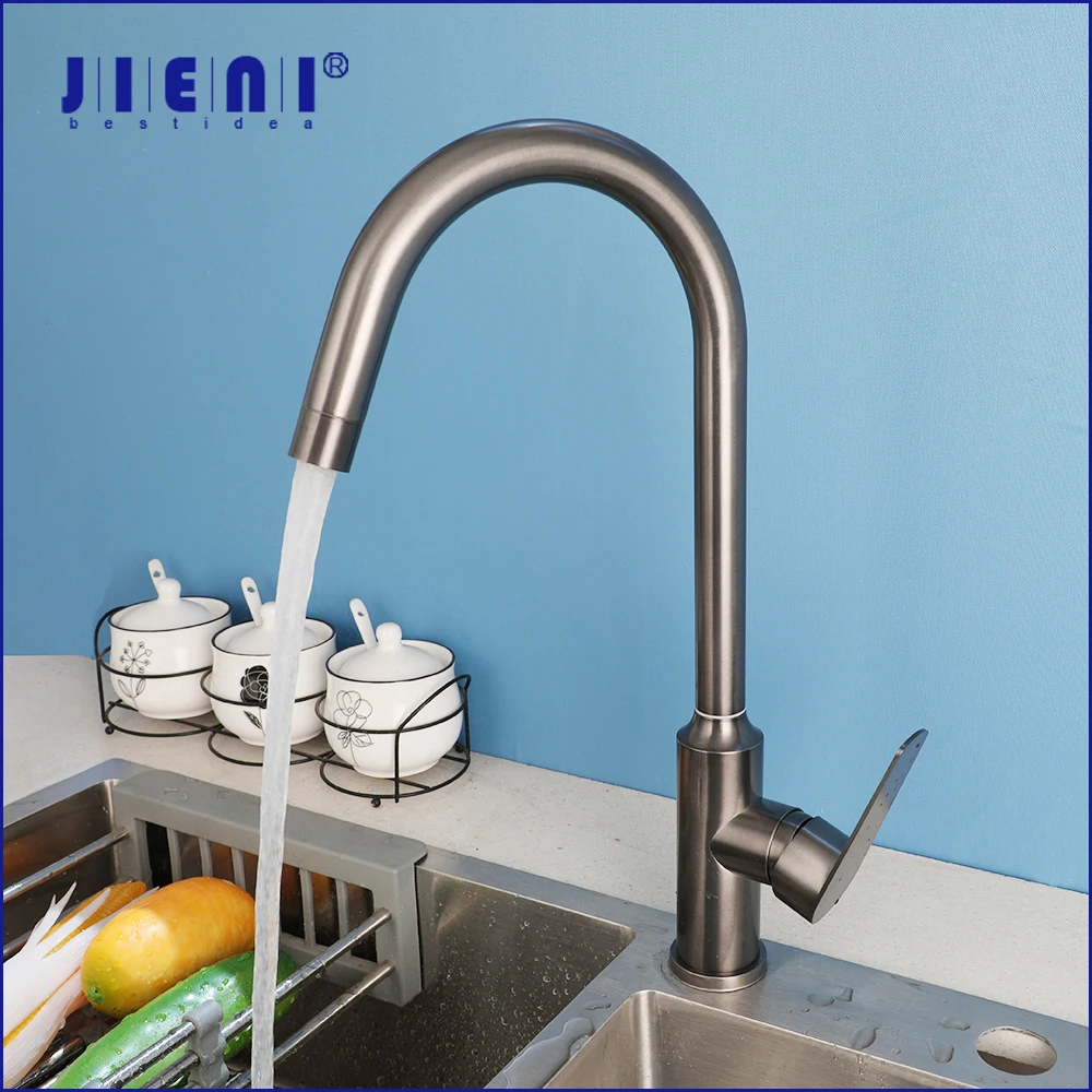 

JIENI Rotatable Gun Grey Kitchen Sink Faucets Stainless Steel Deck Mounted Stream Spout Outlet Hot & Cold Water Mixer Taps