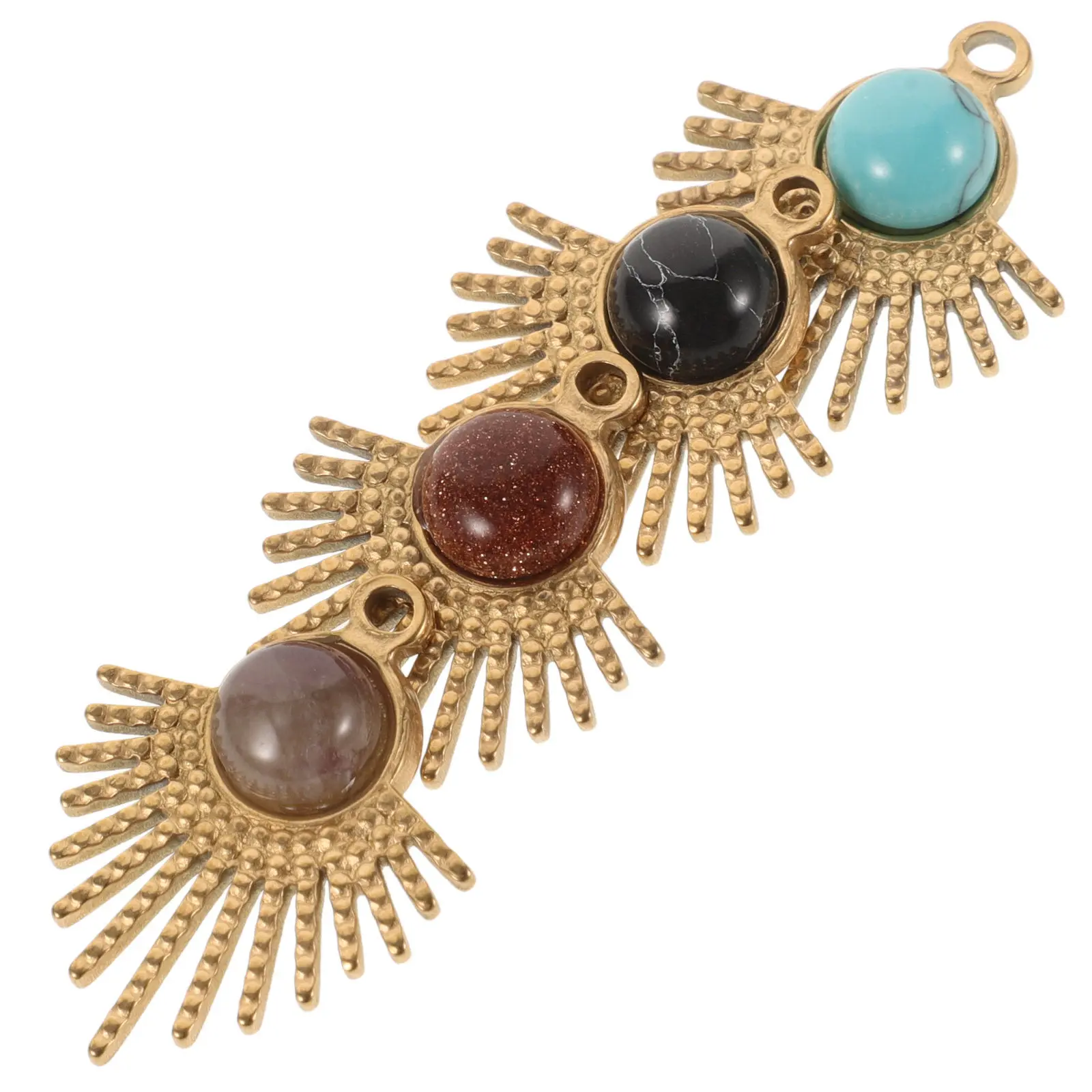 

4Pcs Fan-Shaped Pendant Accessories Stone Inlaid Metal Sun Charms for DIY Jewelry Making Craft Necklace Bracelet Earrings