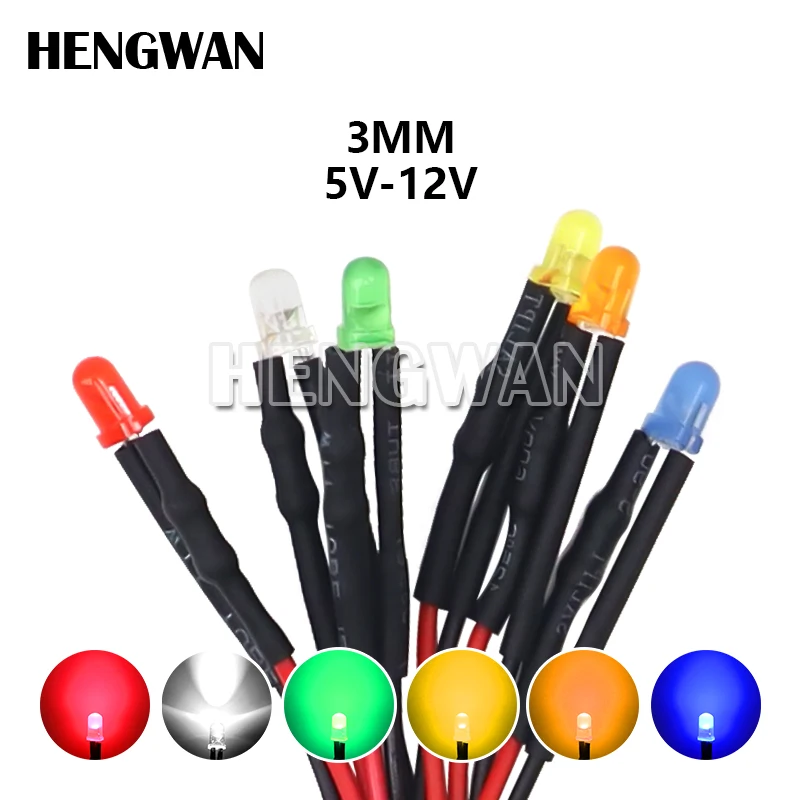 3mm 5mm 8mm 10mm LED 12V 20cm Pre-wired White Red Green Blue Yellow Orange Diode Lamp Decoration Light Emitting Diodes