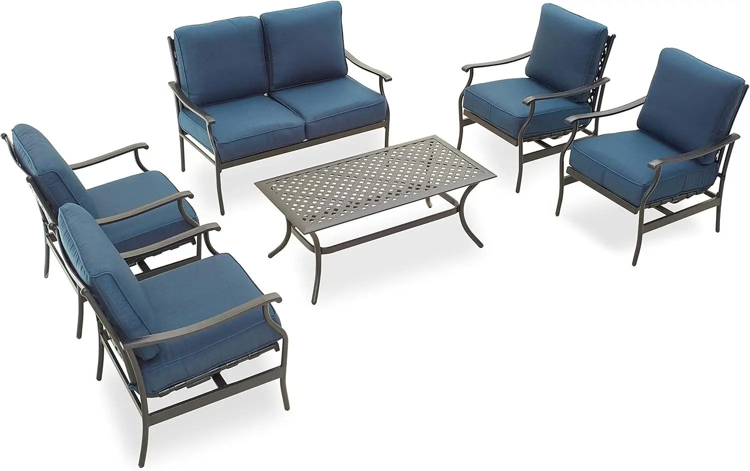 

Patio Conversation Set 6 Pieces 5.1" Cushioned Outdoor Furniture Sets with All Weather Galvanized Steel Frame (Large, Blue)