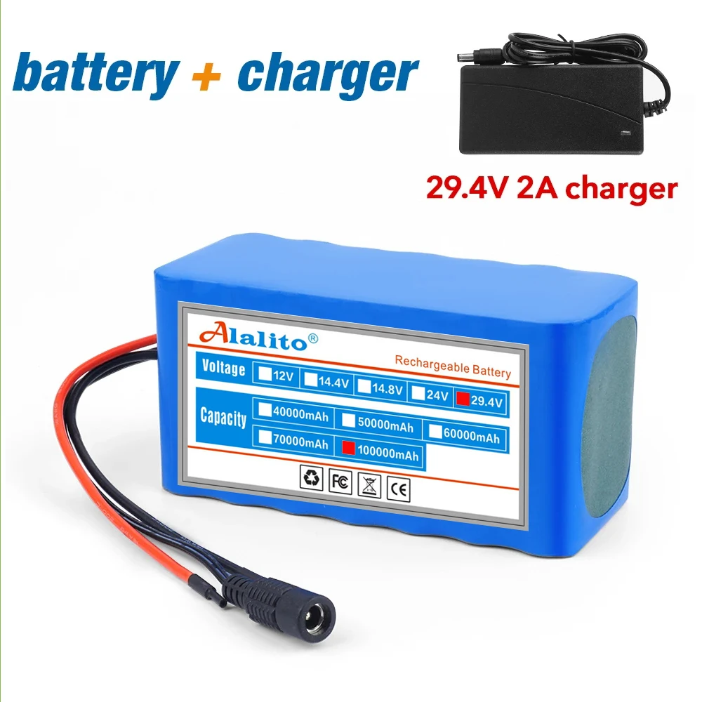 24V 100Ah 7S3P 18650 29.4V 100000mAh Li-ion Battery Pack for wheelchairs power Li-ion Replacement Battery + 2A Charger