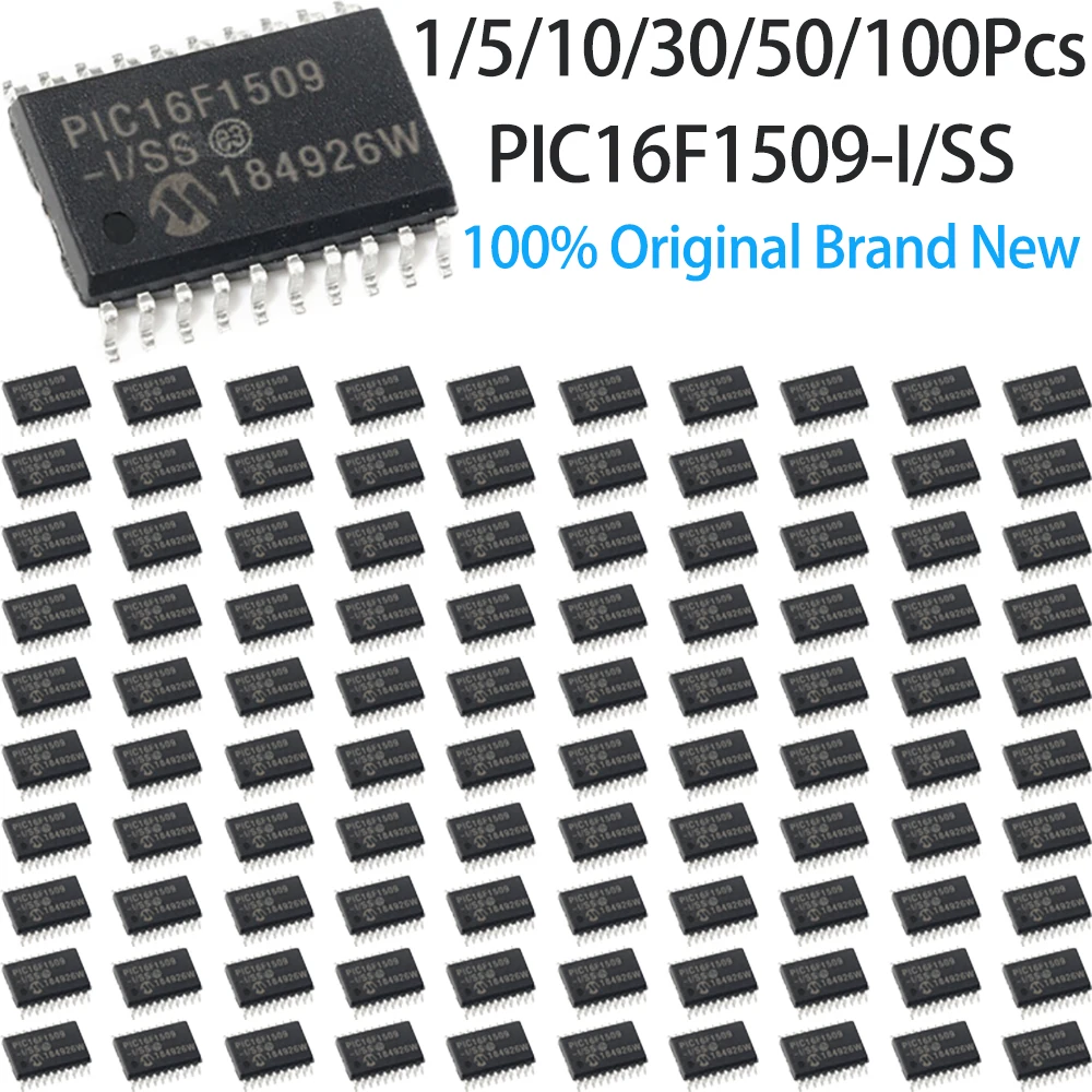 1~100Pcs New Original PIC16F1509-I/SS SSOP20 Surface Mount 12 Channel 10Bit ADC 8Bit Microcontroller Analog Semiconductor IC