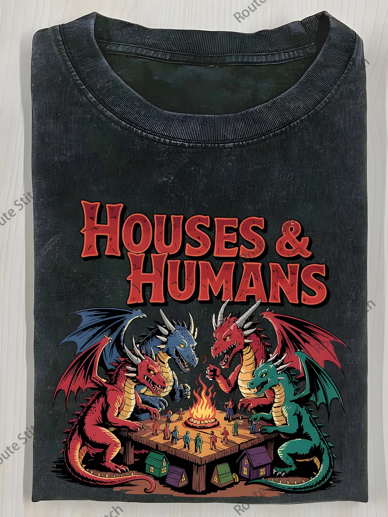Red Dragon People Table Fun Printed T-Shirt, High Quality Batik Cotton Retro Fashion Brand T-Shirt, Women's Retro T-Shirt, Women's Autumn T-Shirt, Halloween Christmas Gift, 100% Cotton T-Shirt, Loose Version, Women Recommend Shooting One Size Smaller