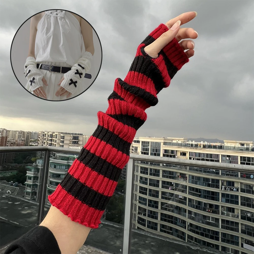 

Women's Knitted Fingerless Long Gloves Lolita Style Y2K Fashion Arm Sleeve Casual Soft Girls Punk Gothic Mittens Guantes Mujer