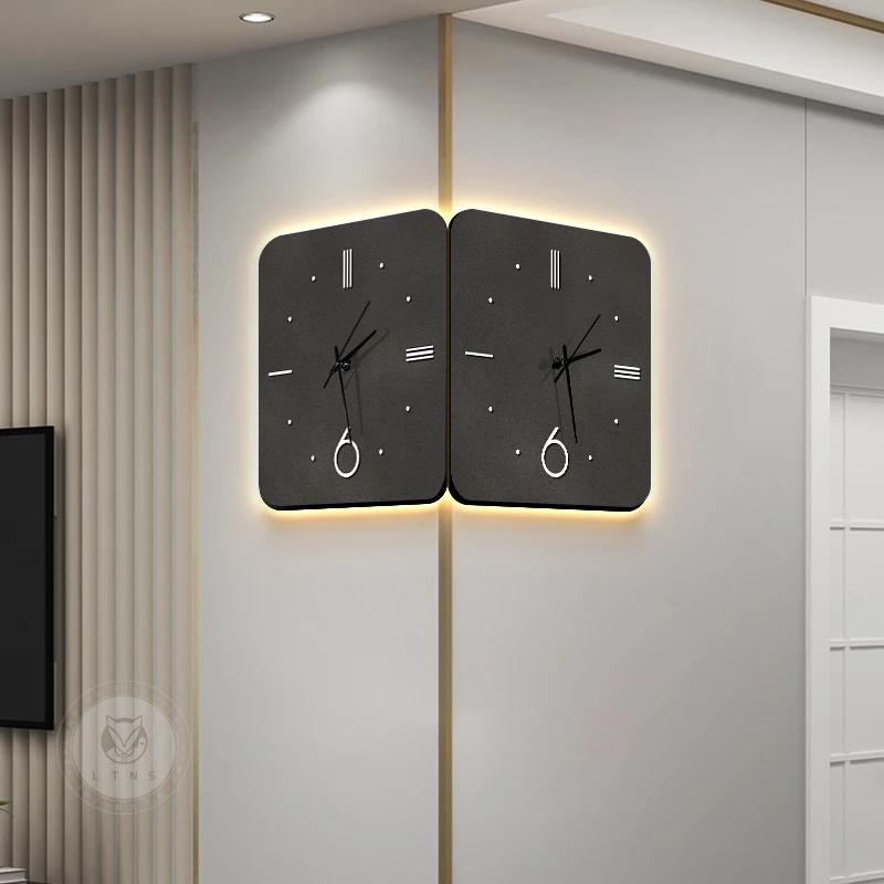 

Dual-Faced LED Wall Clock Modern Corner Timepiece Silent Home Decor Light Minimalist Wall Lamp Clock for Bedroom or Office