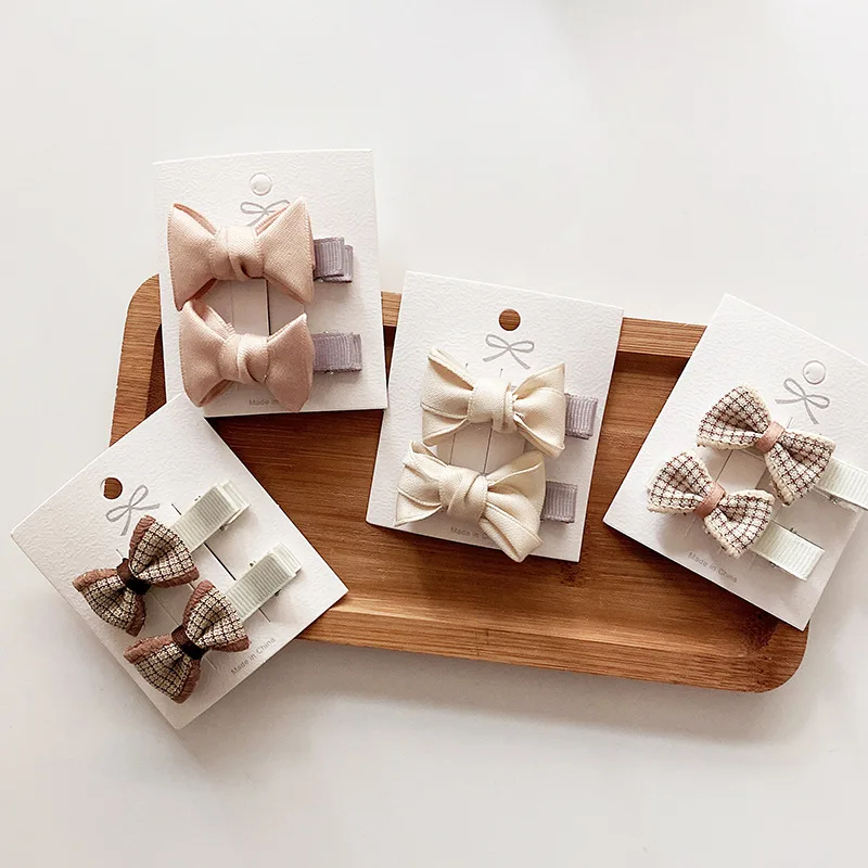 

Korean Hair Clips Toddler Brown Plaid Bow Fabric-Wrapped All Cover Non-Toxic for Girls Hypoallergenic Bang Clips Kawaii Gift Set
