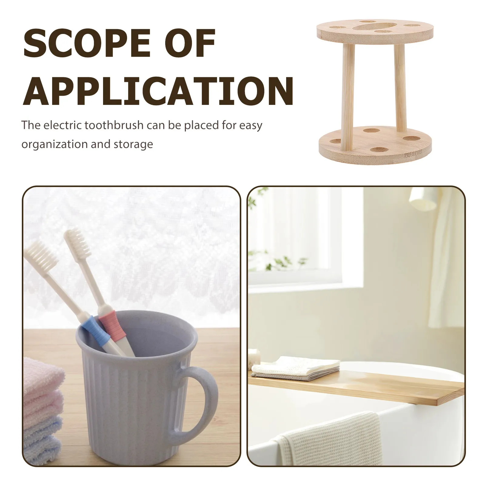 Bamboo Toothbrush Holder Countertop Storage Stand with Multi-Grid Dividers for Toothbrushes, Pens & Combs